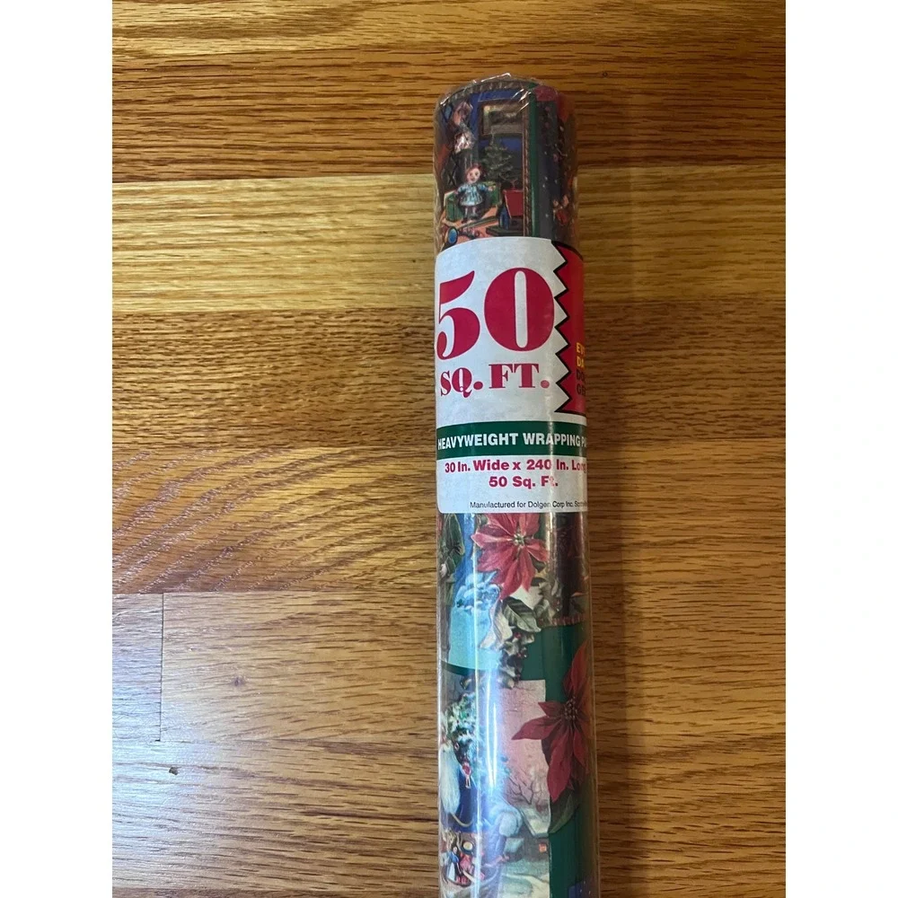 Vintage  Christmas Wrapping Paper Roll Heavyweight 50 Sq Ft Victorian Scene
